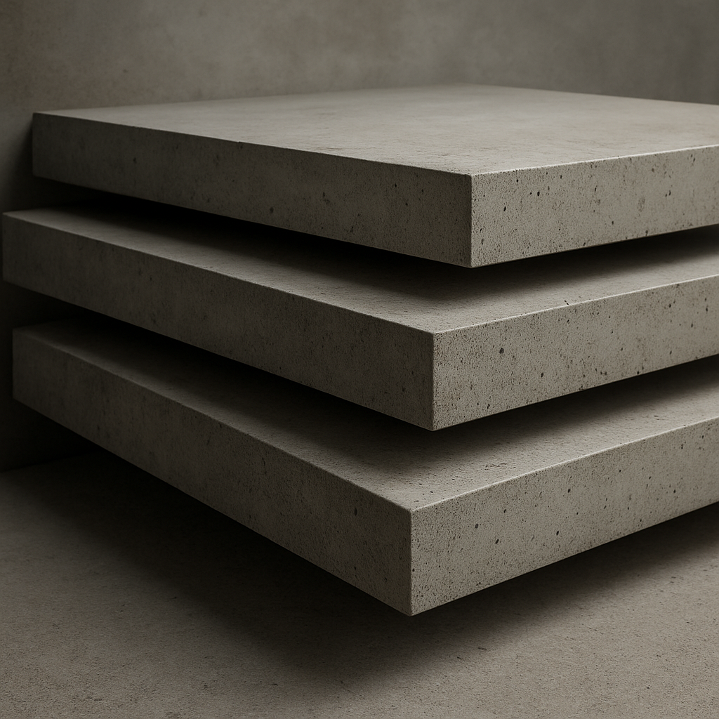 Elementos prefabricados de concreto apilados con textura fina